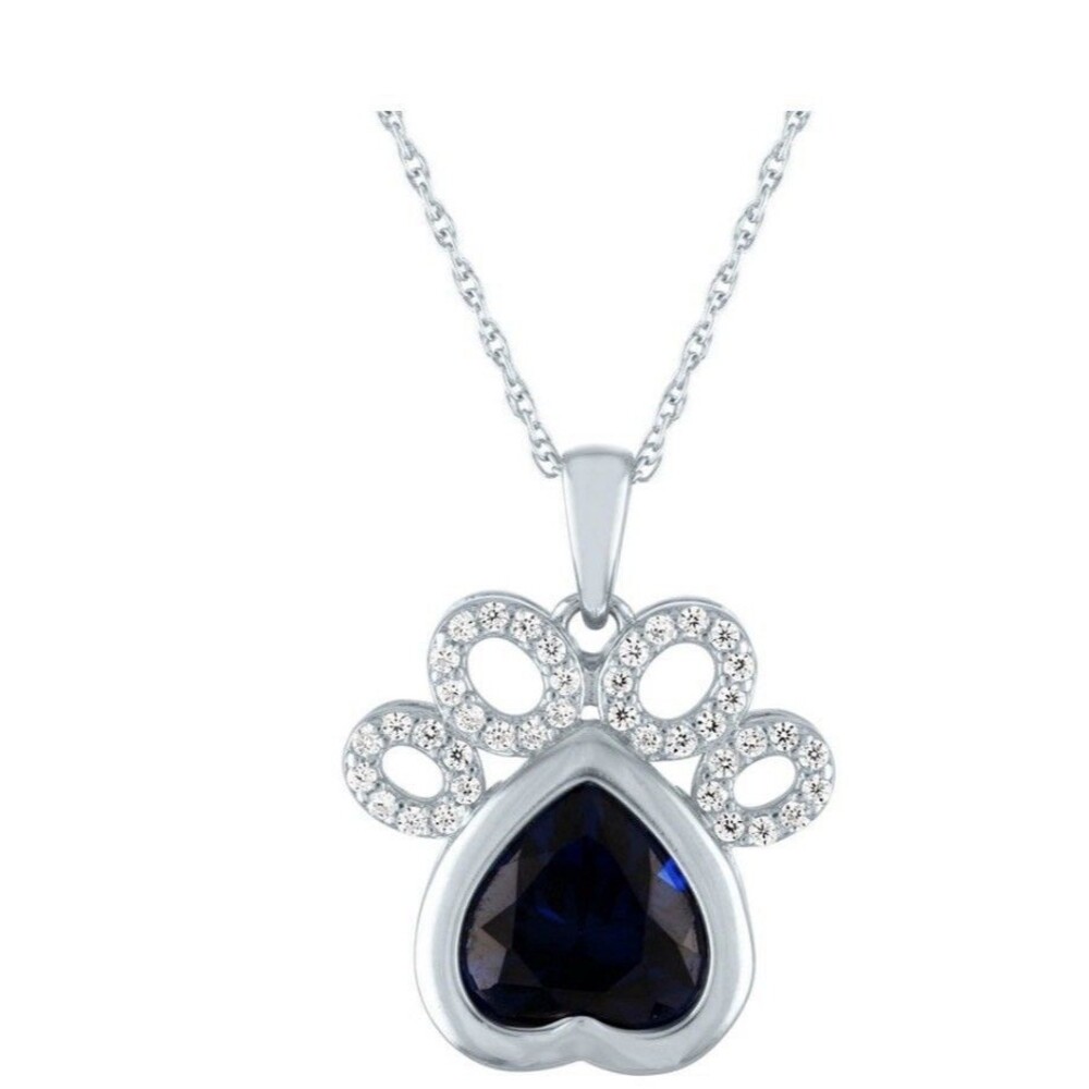 Sterling Silver Simulated Blue Sapphire Dog Paw 18” New Brilliance Jewelry